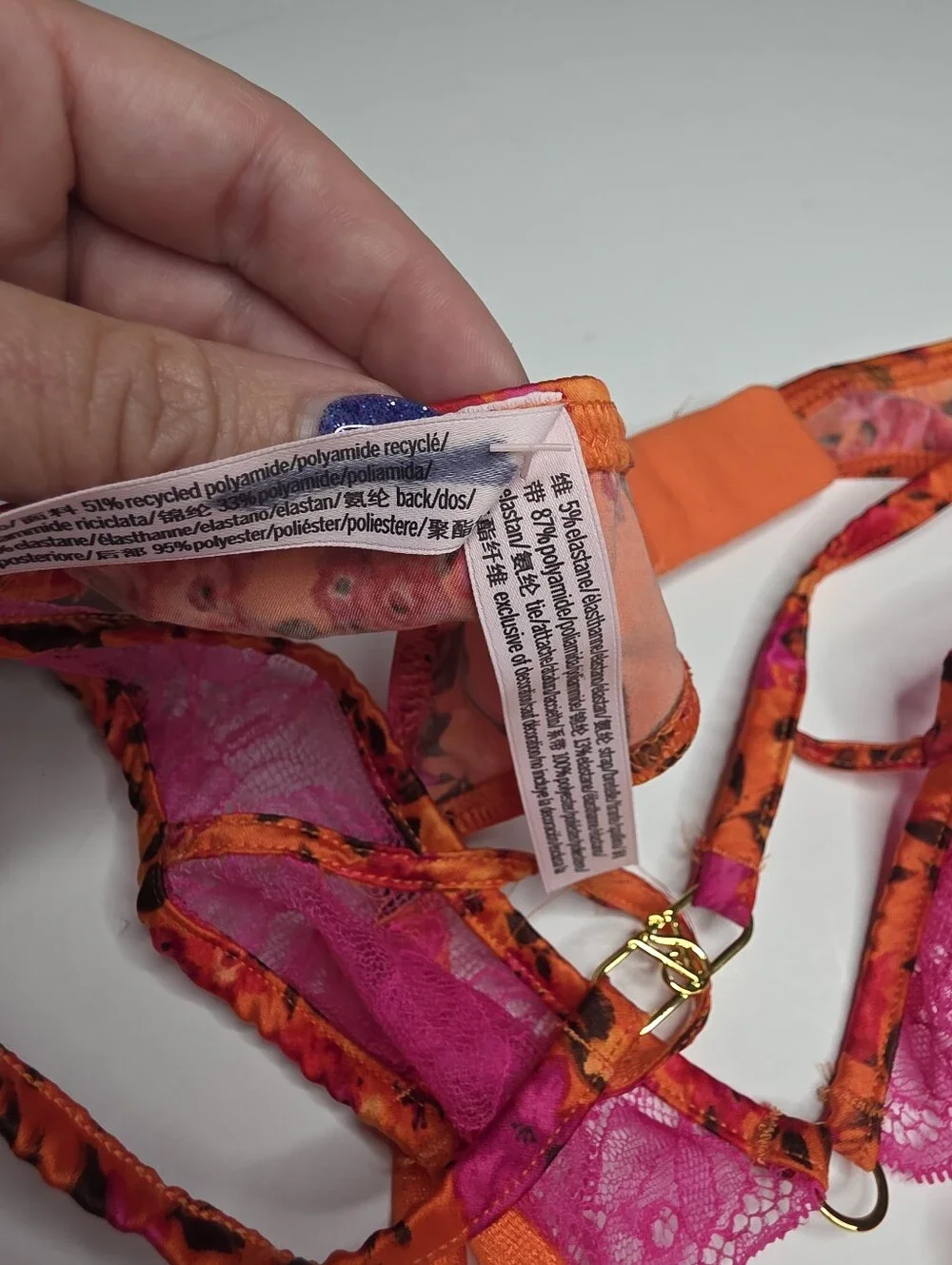 NEW Victoria's Secret Garter Pink Orange Satin Lace Floral XS